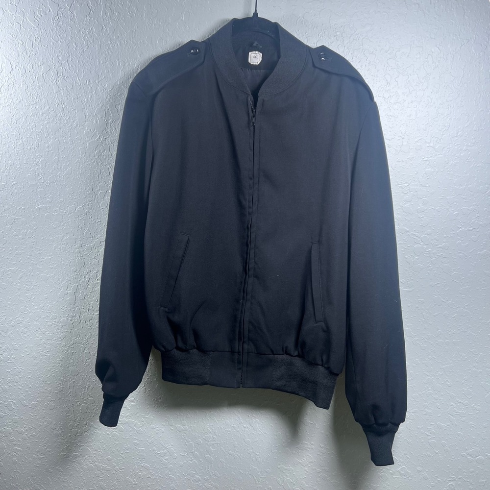 Vintage Military Bomber Jacket Mens Flight Tactical Epaulettes Solid 44L Black